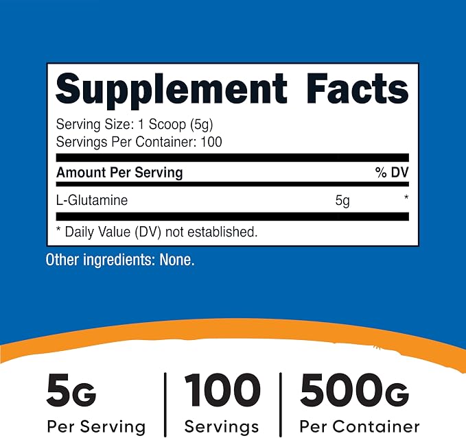 Nutricost L-Glutamine Powder (500 Grams) Unflavored, 100 Servings, GMO-Free