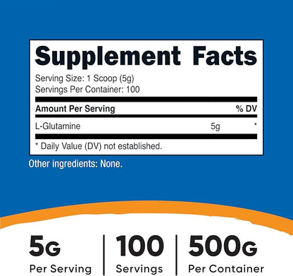 Nutricost L-Glutamine Powder (500 Grams) Unflavored, 100 Servings, GMO-Free