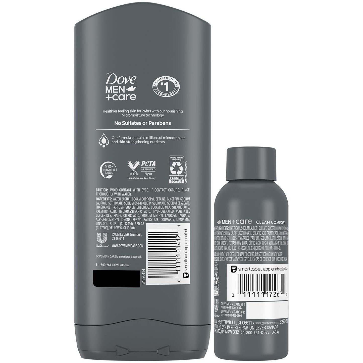Dove Men+Care Body + Face Wash 2-Pack + Travel-Size Body Wash – Clean Comfort with 24HR Nourishing MicroMoisture, Lemon & Cedarwood Scent