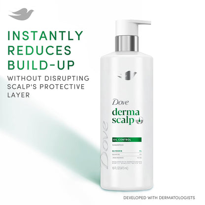 Dove Derma Scalp Oil Control Shampoo 1 ct with Glycerin, Sulfates and Niacinamide for Removing Scalp Product Buildup 16 Fl oz