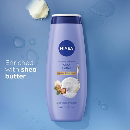NIVEA Nourishing Shea Butter Body Wash, Nourishing Serum, 20 FL OZ