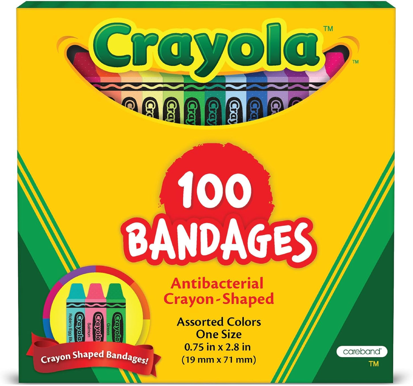 Crayola Shaped Kids Adhesive Bandages, 100 Count | For Minor Cuts, Scrapes, & Burns. Great for Birthdays, School Supplies, Stickers, Stocking Stuffers & White Elephant Gifts