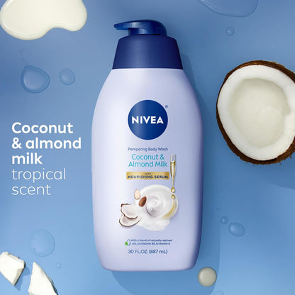 NIVEA Pampering Coconut and Almond Milk Body Wash, 20 Fl Oz (Pack of 12)
