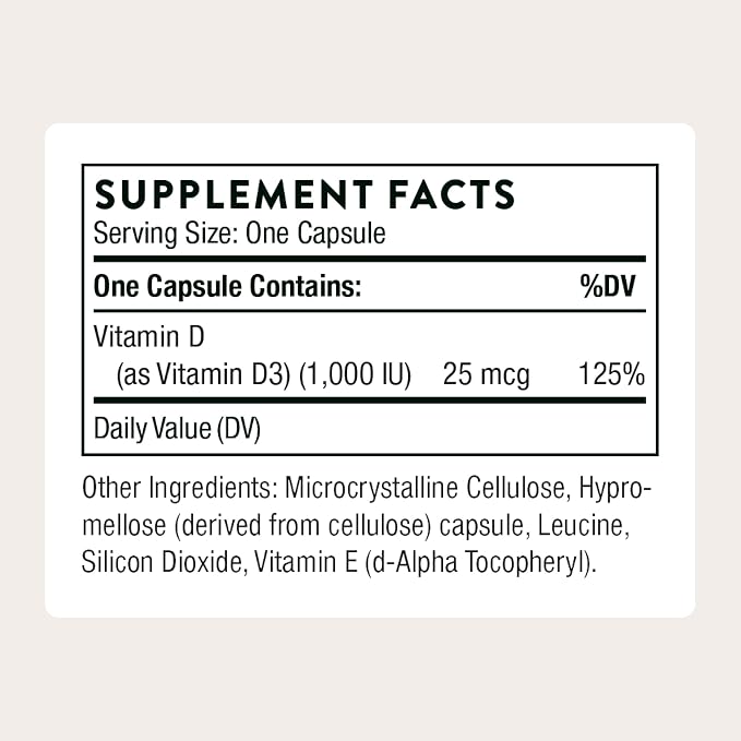 THORNE Vitamin D-1,000, Vitamin D3 Supplement, 1,000 IU, 90 Capsules