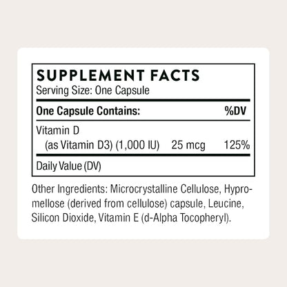 THORNE Vitamin D-1,000, Vitamin D3 Supplement, 1,000 IU, 90 Capsules