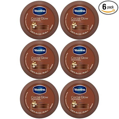 Vaseline Cocoa Glow Body Cream 6-Pack – Pure Cocoa Butter 48H Moisturizing Cream for Dry Skin, Travel-Size, 2.53 Fl Oz Ea