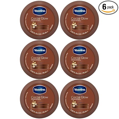 Vaseline Cocoa Glow Body Cream 6-Pack – Pure Cocoa Butter 48H Moisturizing Cream for Dry Skin, Travel-Size, 2.53 Fl Oz Ea