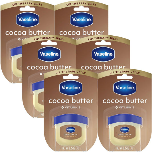Vaseline Lip Therapy Cocoa Butter 6-Pack – Mini Lip Balms for Soft, Glowing Lips, 0.25 Oz Ea