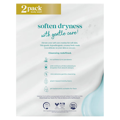 Dove Body Wash 2 Count Sensitive Skin Hypoallergenic and Sulfate Free Body Wash Effectively Washes Away Bacteria While Nourishing Your Skin 20 oz