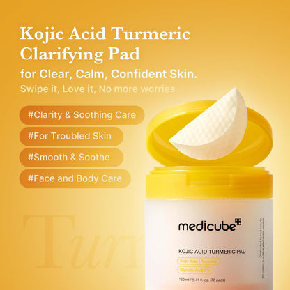 medicube Peel & Wipe Clarifying Duo: Turmeric Peel Shot & Kojic Acid Toner Pads | Gentle Exfoliation & Texture Refining Routine | Ideal for Soothing, Balancing, Smoothing Uneven Skin Tone & Texture