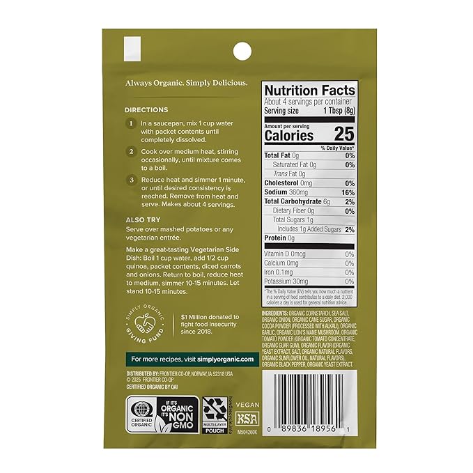 Simply Organic Vegetarian Brown Gravy Mix - Certified Organic, Vegan, Kosher | 1 Ounce (Pack of 12)