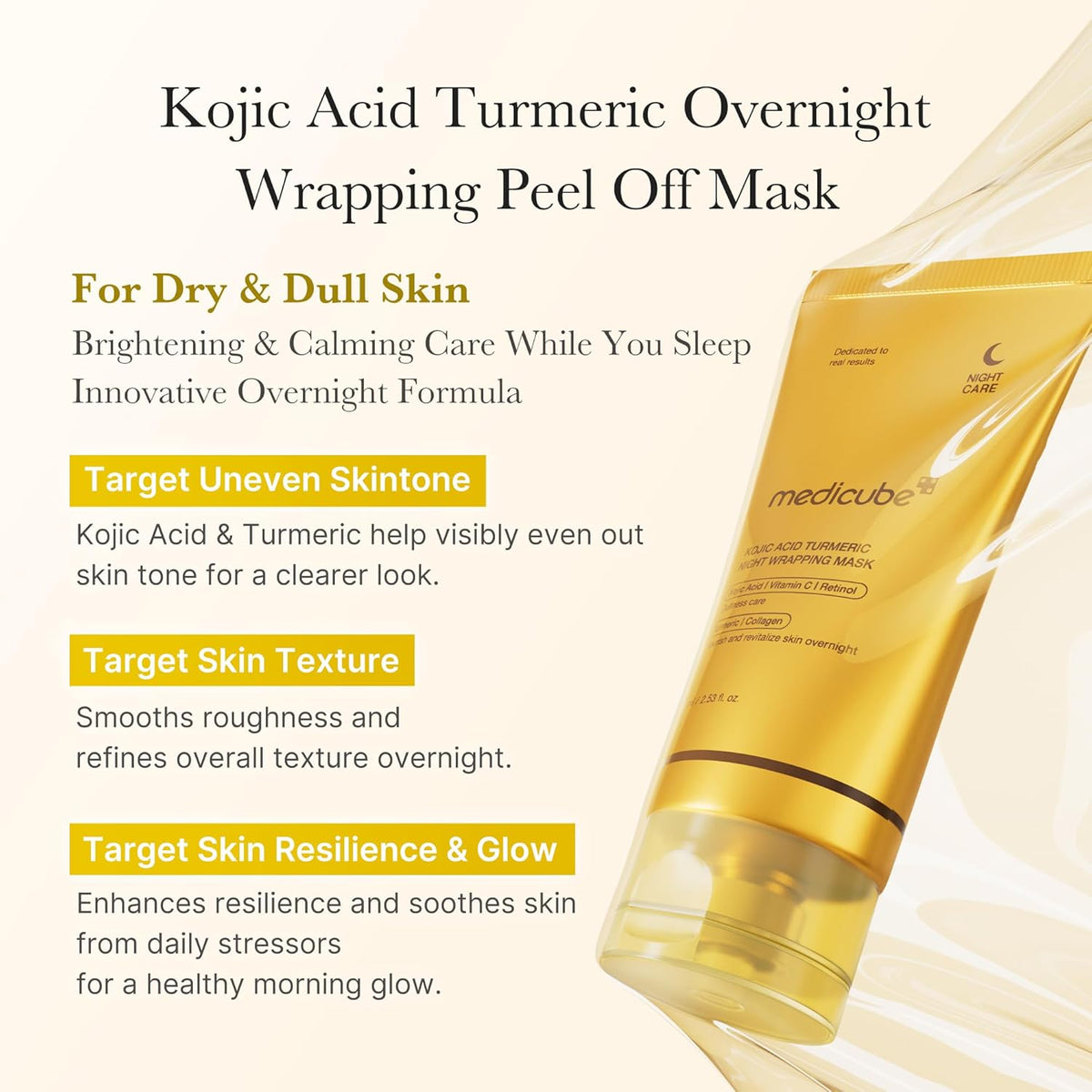 medicube Glass Skin Refining Duo at Night: Deep Vitamin C Golden Capsule Face Moisturizer and Turmeric Overnight Wrapping Peel Off Mask 2.0