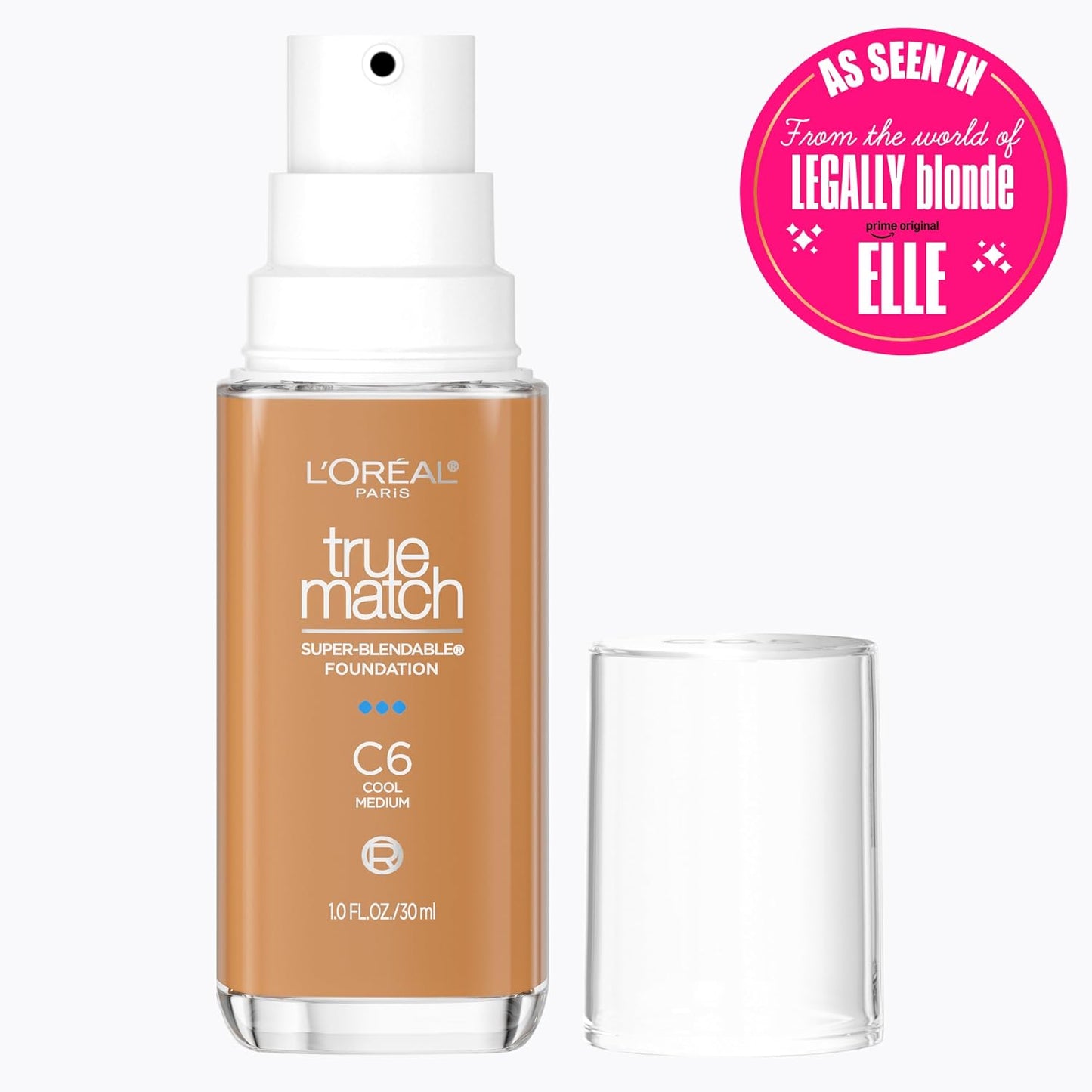 L'Oreal Paris True Match Super-Blendable Foundation, Medium Coverage Liquid Foundation Makeup, C6, Medium, 1 Fl Oz