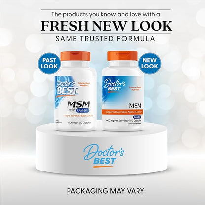 Doctor's Best MSM Supplement Capsules, for Men & Women, Skin, 180 Caps