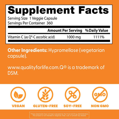 Doctor's Best Vitamin C 1000mg Supplement, for Men & Women, 360 Veg Caps
