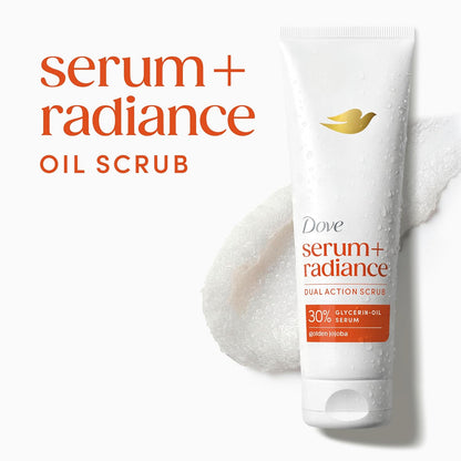 Dove Serum + Radiance Body Scrub with 30% Glycerin‑Oil Serum & Golden Jojoba for Smooth, Radiant Skin 8.5 OZ