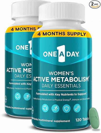 A Day Women's Active Metabolism Daily Essential,Multivitamin for Women,Metabolism Support,Vitamins for Women with All 8 B-Vitamins,Vitamin D,Magnesium & More,120 Count (Pack of 2)