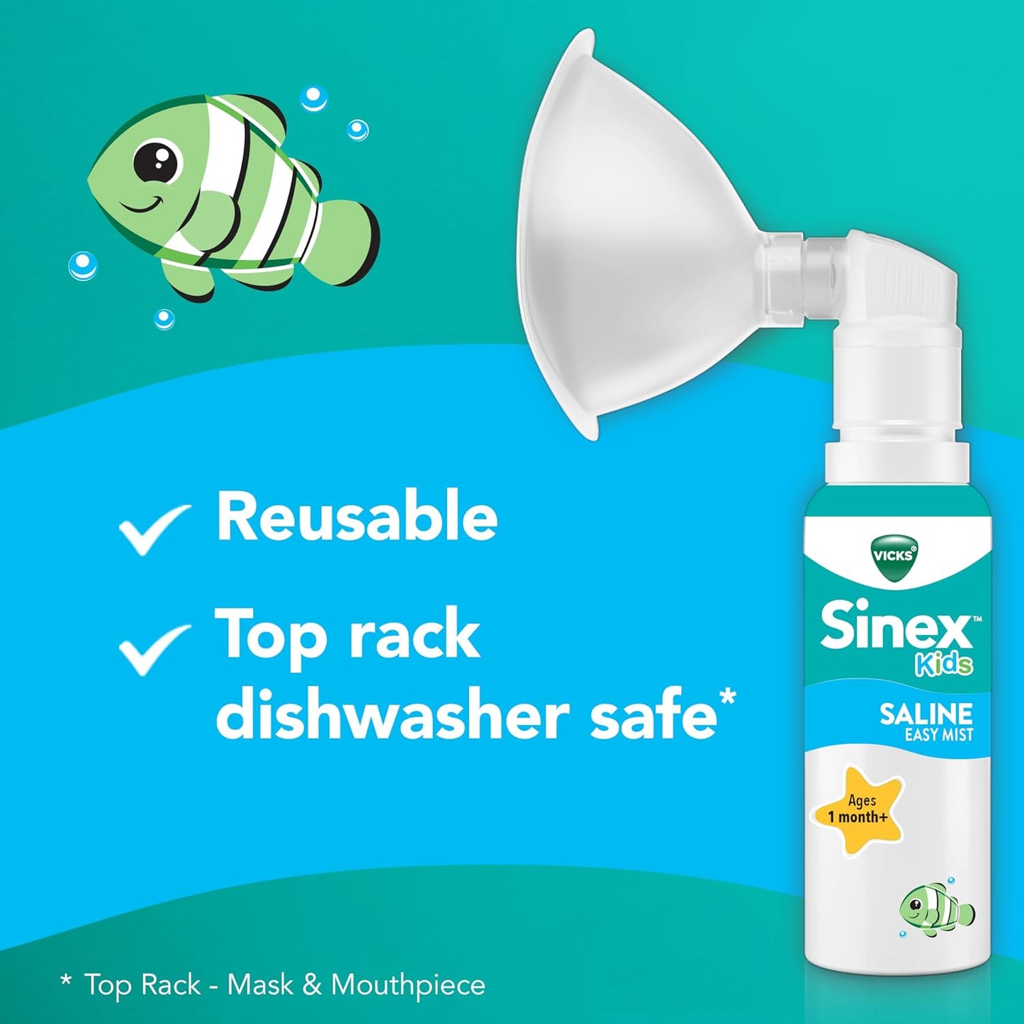 Vicks Sinex Kids Saline Easy Mist Refill, Drug Free Saline, Ages 1 Month+, Gently Clears and Soothes Everyday Stuffy Noses, Safe for Daily Use, 1.7 OZ