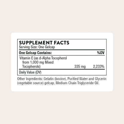 THORNE Ultimate-E, Vitamin E from Mixed Tocopherols Supplement, 60 Softgels