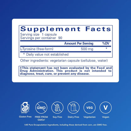 Pure Encapsulations L-Tyrosine, 90 Capsules