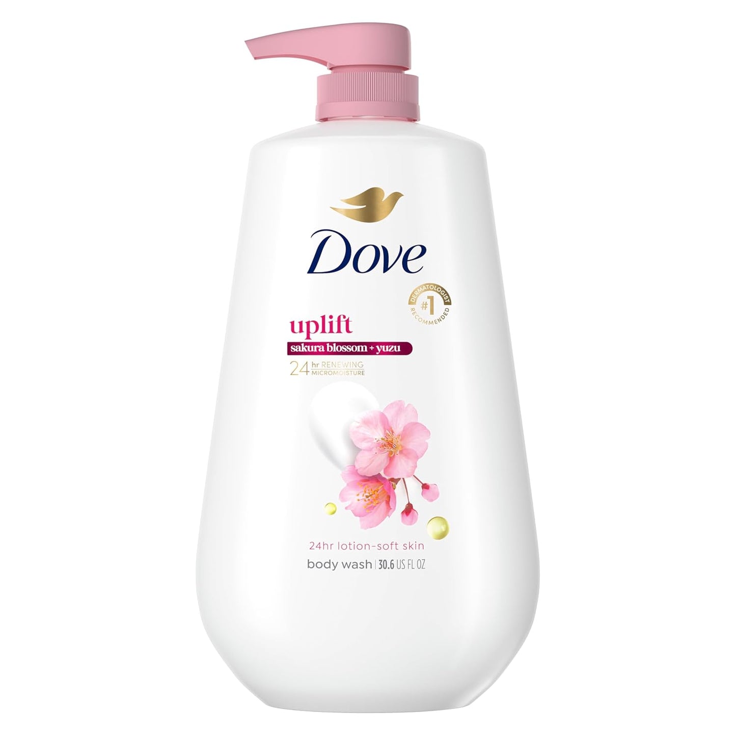 Dove 24hr Lotion Body Wash Uplift Sakura Blossom & Yuzu, 30.6 oz | Hydrating body wash with MicroMoisture and a floral citrus scent