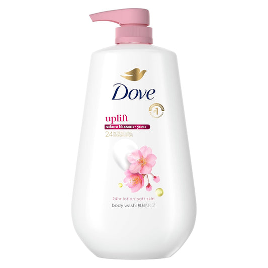Dove 24hr Lotion Body Wash Uplift Sakura Blossom & Yuzu, 30.6 oz | Hydrating body wash with MicroMoisture and a floral citrus scent