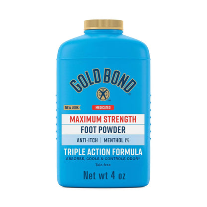 Gold Bond Medicated Talc-Free Foot Powder, Maximum Strength, 4 Oz | Talc-free foot odor powder with Triple Action Formula controls foot odor*, relieves itch & absorbs moisture cooling sensation