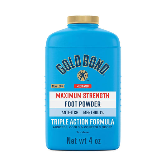 Gold Bond Medicated Talc-Free Foot Powder, Maximum Strength, 4 Oz | Talc-free foot odor powder with Triple Action Formula controls foot odor*, relieves itch & absorbs moisture cooling sensation