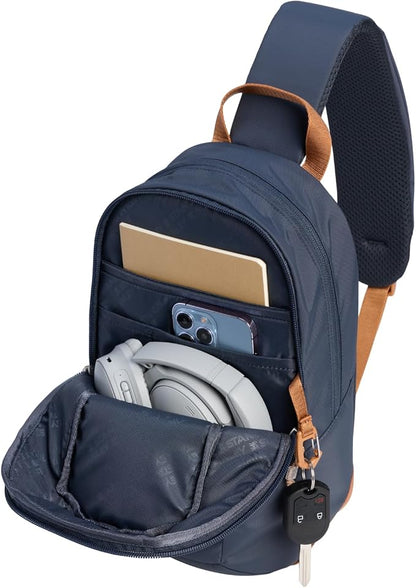 STANLEY Vitalize Crossbody Bag | Hydration Sling with Zippered Drinkware Compartment | Adjustable Strap | Multiple Storage Pockets | Durable Recycled Fabric | Twilight