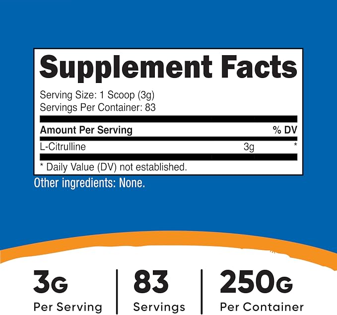 Nutricost Pure L-Citrulline (Base) Powder (250 Grams) 3g Per Serving