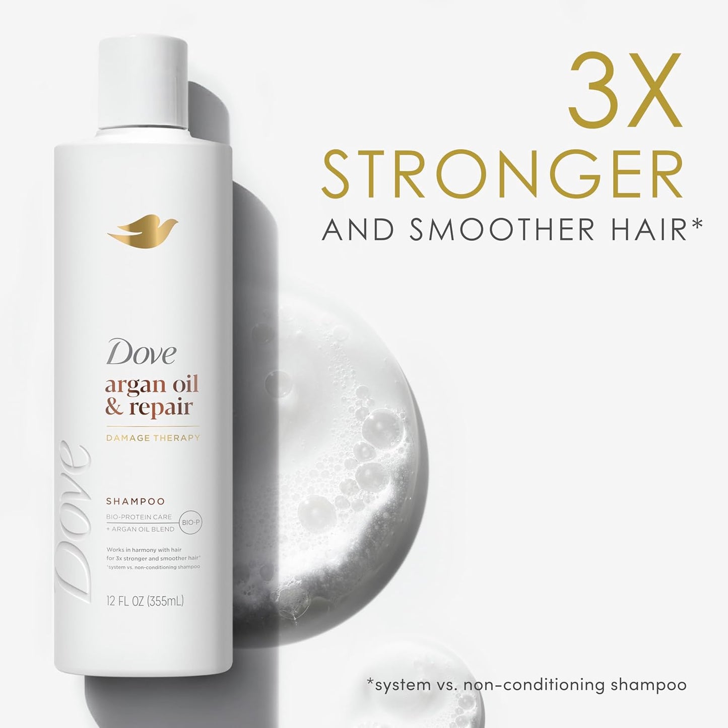 Dove Shampoo Argan Oil & Repair for Fine Hair with Bio-Protein Care Technology and Argan Oil Blend 12 Fl Oz,(Pack of 2)