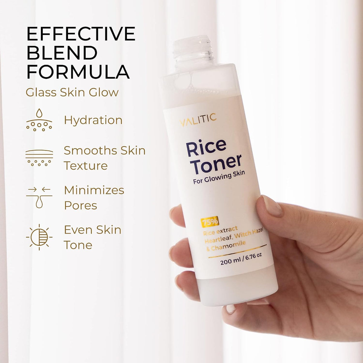 VALITIC Rice Toner, 75 Rice Extract Milky Toner for Face, 6.76 fl.oz