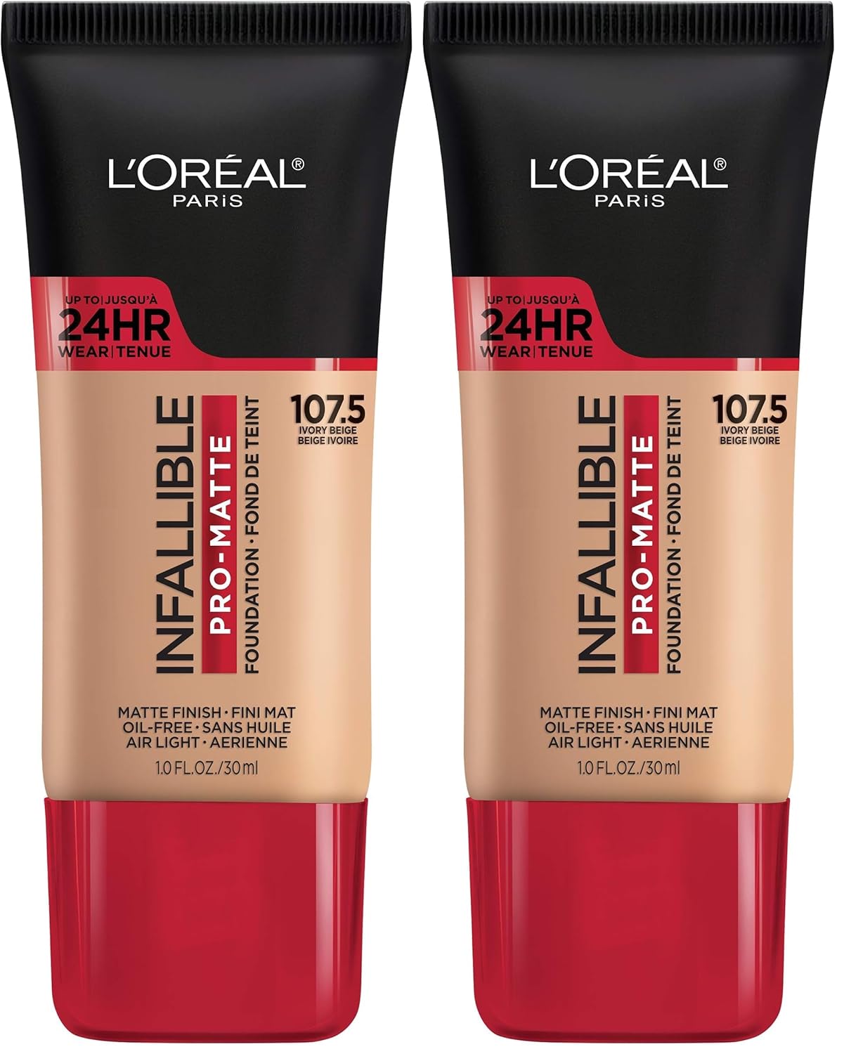 L'Oreal Paris Cosmetics Makeup Infallible Pro-Matte Liquid Longwear Foundation, Ivory Beige, 1 fl oz (Pack of 2)