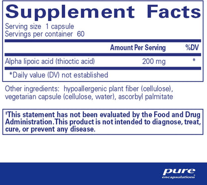 Pure Encapsulations Alpha Lipoic Acid 200 mg, 60 Capsules