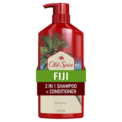 Old Spice Mens 2-in-1 Shampoo and Conditioner, Fiji, Coconut & Tropical Wood Scent, For All Hair Types, Healthier, Fuller, Moisturized Looking Hair, 21.9 fl oz