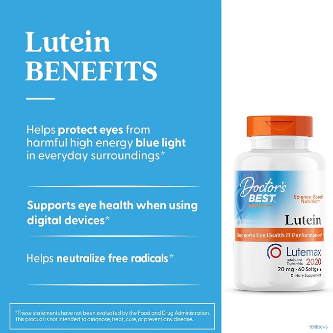 Doctor's BEST Lutein Supplement 20mg with Zeaxanthin, 60 Softgels
