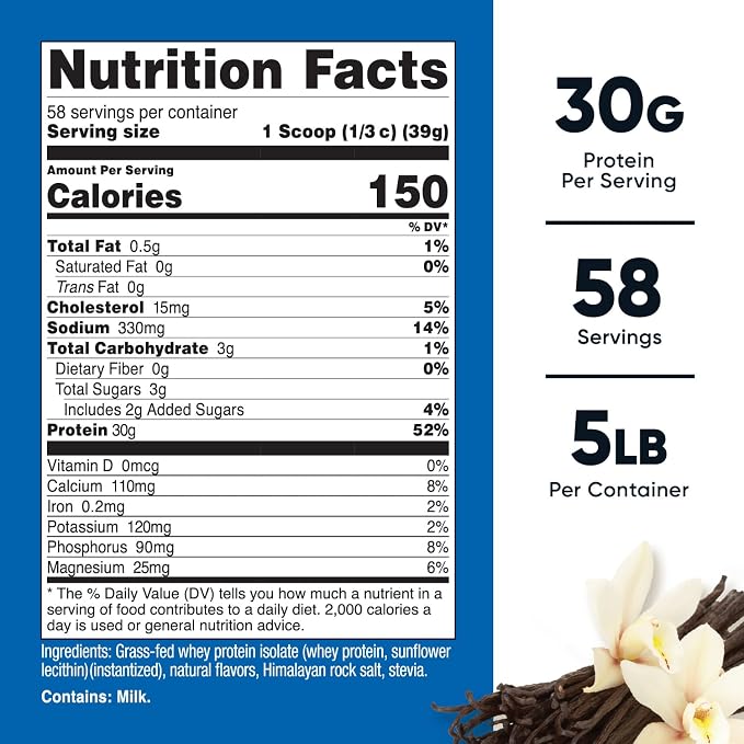 Nutricost Grass-Fed Whey Protein Isolate (Vanilla) 5LBS