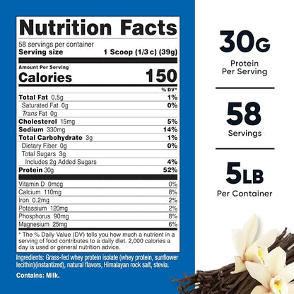 Nutricost Grass-Fed Whey Protein Isolate (Vanilla) 5LBS
