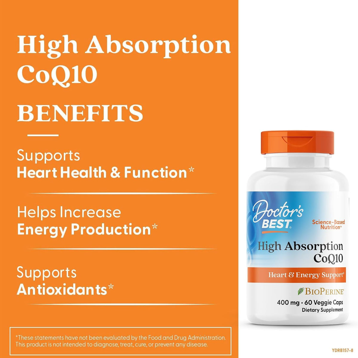 Doctor's BEST High Absorption CoQ10 400mg with BioPerine, 60 Veg Capsules