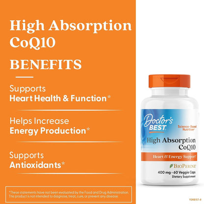 Doctor's BEST High Absorption CoQ10 400mg with BioPerine, 60 Veg Capsules