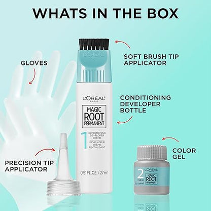 L'Oreal Paris Magic Root Permanent Hair Color Kit, 100% Gray Hair Coverage In Just 10 Minutes, Precision Brush Applicator for Seamless Application, 3 Soft Black (2 Count)