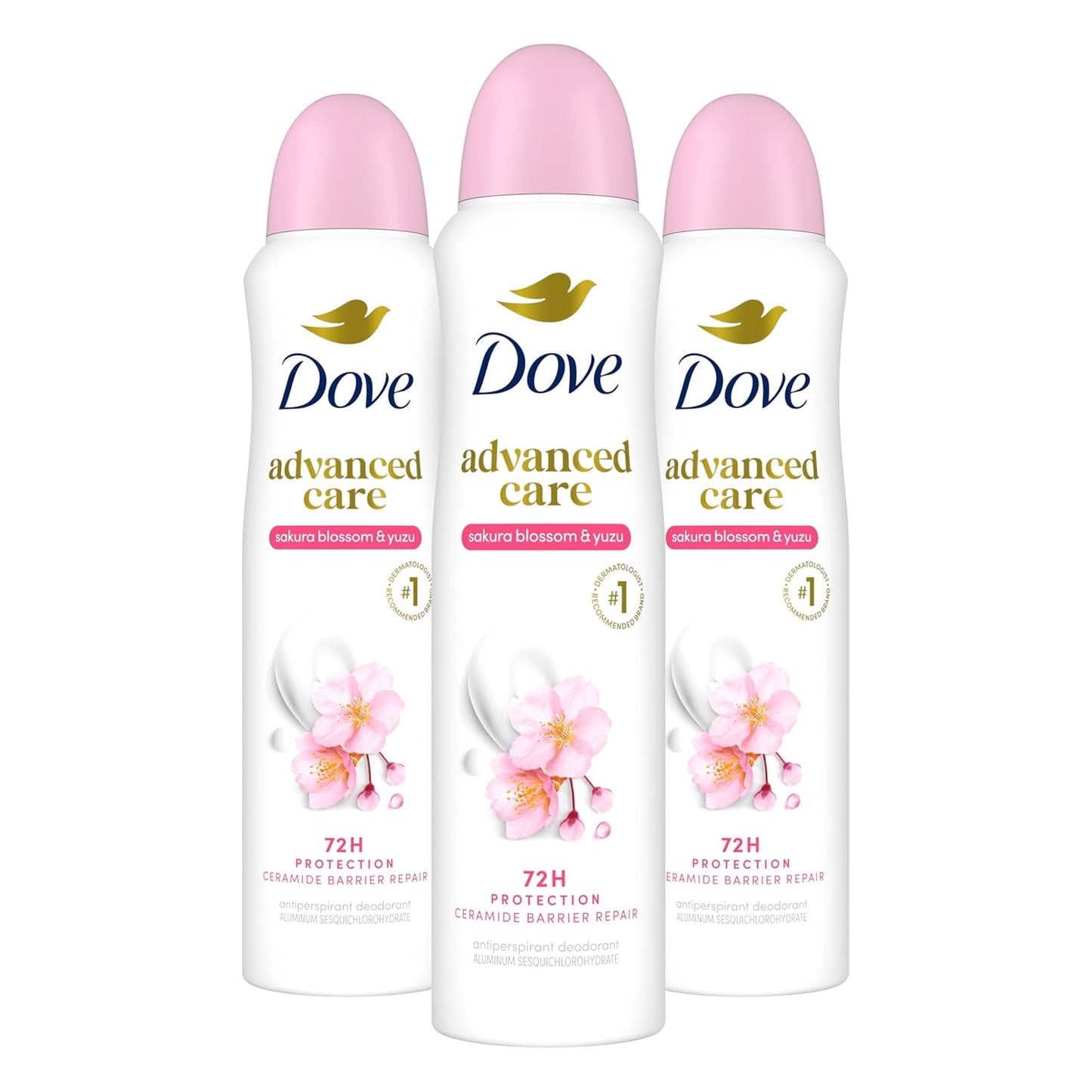 Dove Advanced Care Antiperspirant Deodorant Spray for Women 3 Pack Sakura Blossom & Yuzu 72 hour sweat and odor protection 3.8 oz