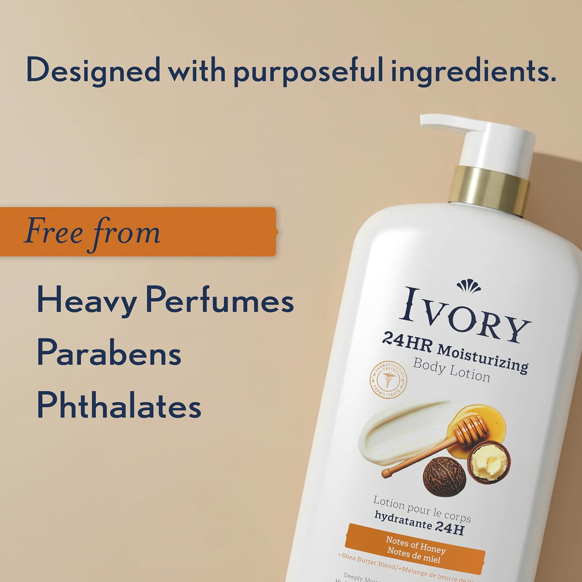 Ivory Hand & Body Lotion, 24hr Moisturizing, Repairs Extra Dry Skin, All Day Hydration, Lightweight Formula, Absorbs Instantly, Perfect for Daily Use, Shea Butter Blend, Honey Scent, 27 fl oz