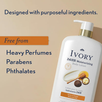 Ivory Hand & Body Lotion, 24hr Moisturizing, Repairs Extra Dry Skin, All Day Hydration, Lightweight Formula, Absorbs Instantly, Perfect for Daily Use, Shea Butter Blend, Honey Scent, 27 fl oz