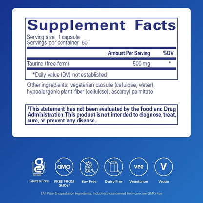Pure Encapsulations Taurine 500 mg, 60 Capsules