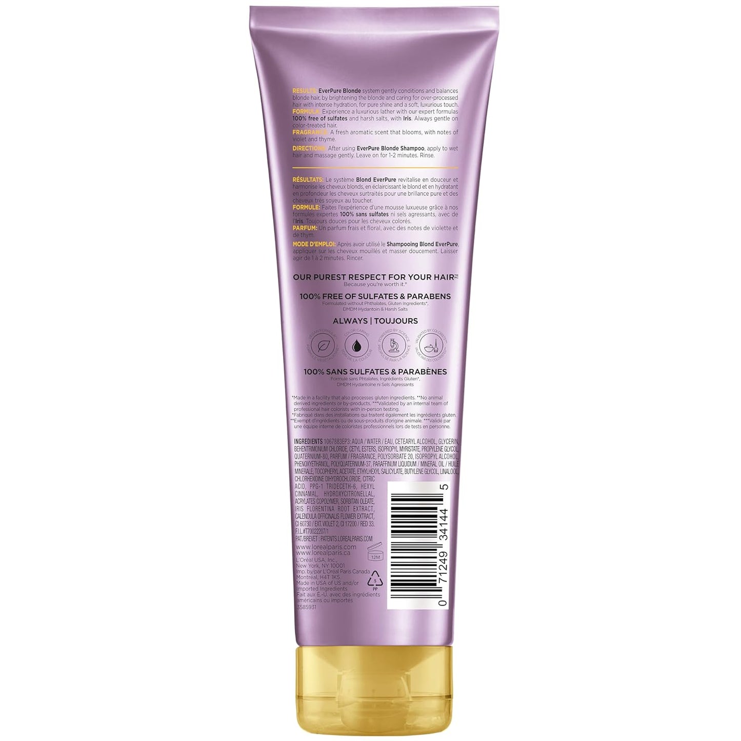 L'Oreal Paris Blonde Sulfate Free Conditioner for Color-Treated Hair, Neutralizes Brass + Balances, EverPure, 8.5 Fl Oz (Packaging May Vary)