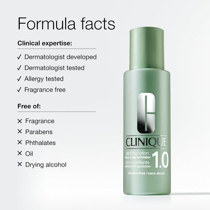 Clinique Clarifying Lotion 1.0, 1, 2, 3 & 4 | Exfoliating Face Toner with Witch Hazel | 5 Formulas for Every Skin Type | Step 2 of 3-Step Skin Care Routine