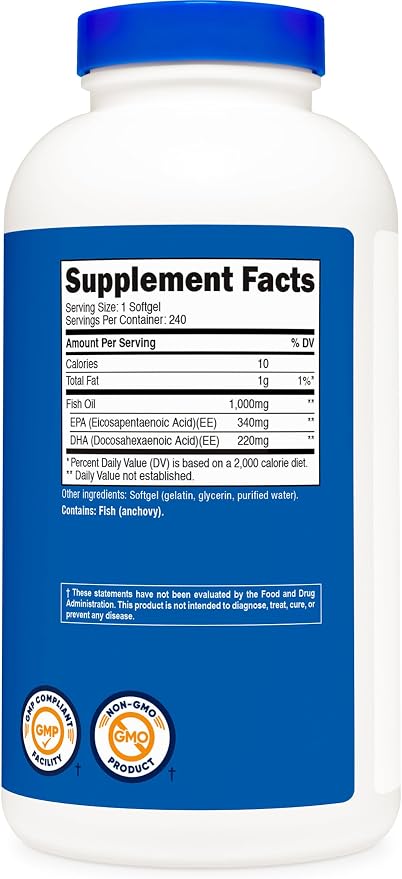 Nutricost Fish Oil Omega 3 Softgels with EPA & DHA (1000mg of Fish Oil, 560mg of Omega-3), 240 Softgels, Non-GMO, Gluten Free. (Pack of 2)