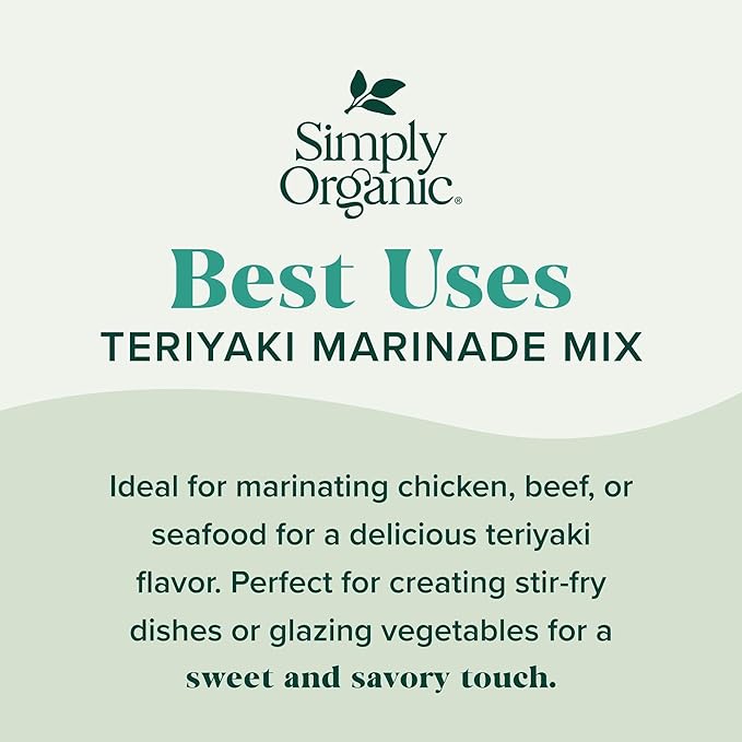 Simply Organic Teriyaki Marinade Mix - Certified Organic, Gluten Free, Kosher | 0.99 Ounce (Pack of 1)