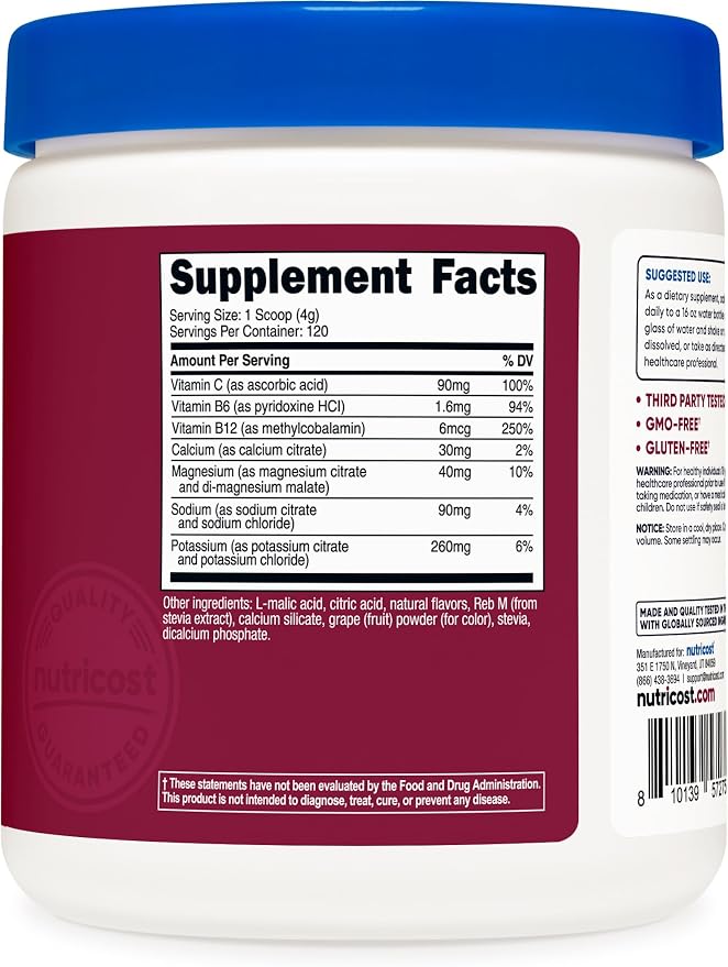 Nutricost Electrolyte Complex Powder (120 Servings, Grape) - Hydration Supplement Drink Mix with Vitamins and Minerals (Pack of 2)